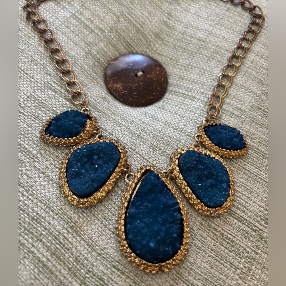 Blue and Gold Druzy Stone Necklace
